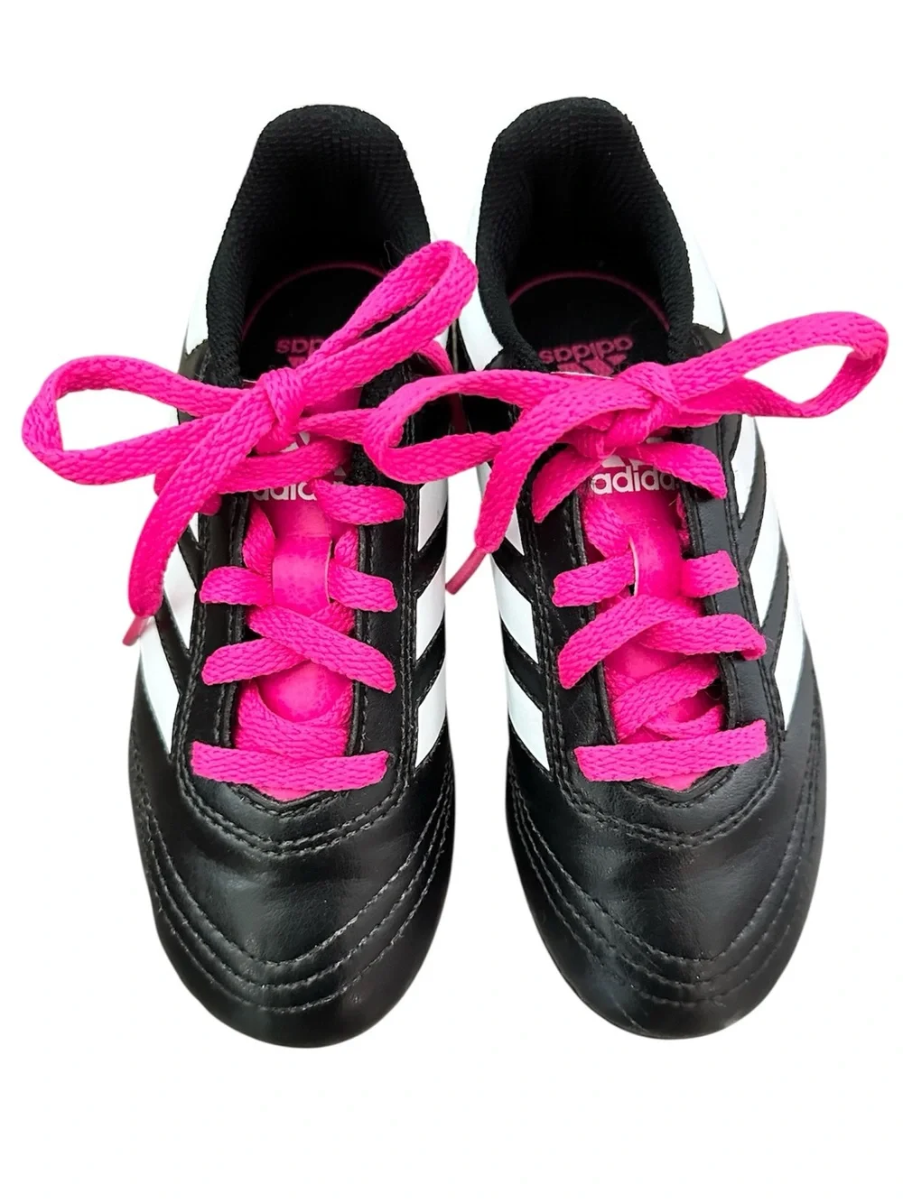 ADIDAS Kids Black & Pink Soccer Cleats White Stripes size US 11